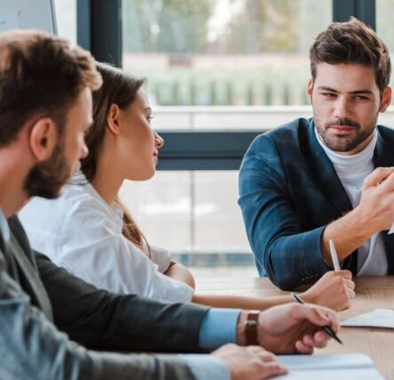 business owner in serious finance meeting
